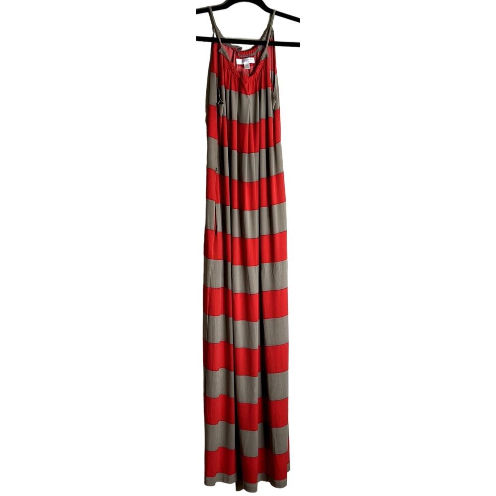 Kenar Maxi Dress Women 10 Orange Tan Pockets Beach Coastal Striped Flattering